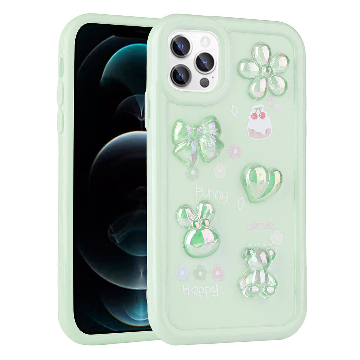 iPhone 11 Pro Uyumlu Kabartma Figürlü Parlak NXXA Toys Silikon Kapak-Açık Yeşil
