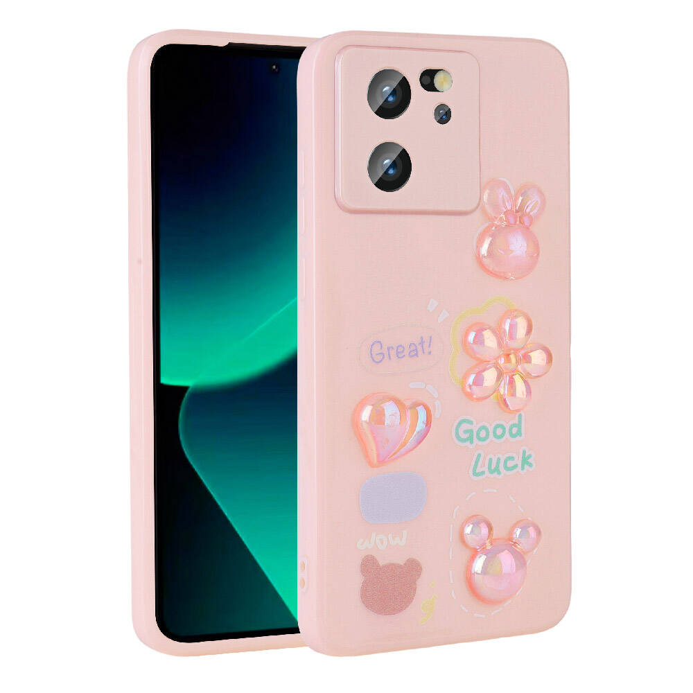 Xiaomi Mi 13T Kılıf Kabartma Figürlü Parlak NXXA Toys Silikon Kapak-Pembe