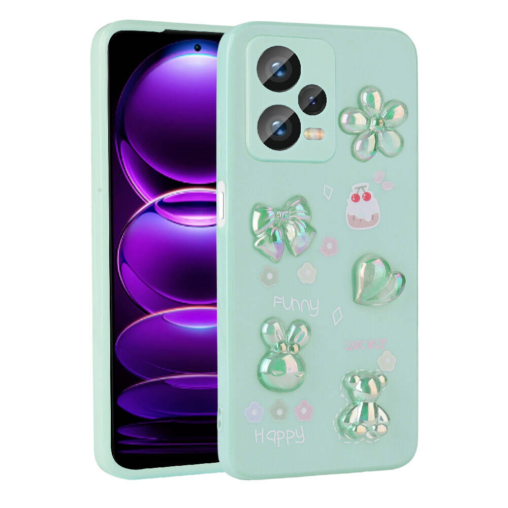 Xiaomi Redmi Note 12 4G Kılıf Kabartma Figürlü Parlak NXXA Toys Silikon Kapak-Açık Yeşil