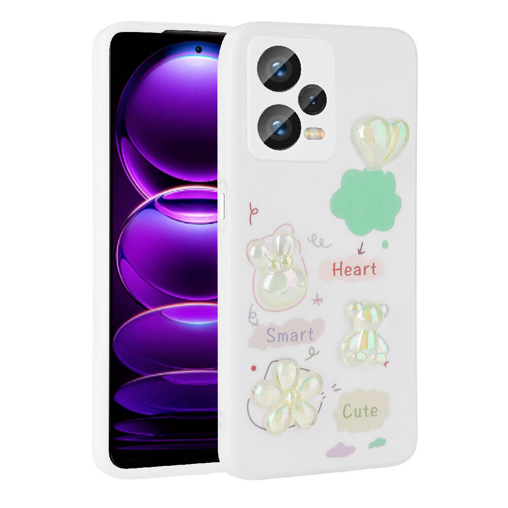 Xiaomi Redmi Note 12 4G Kılıf Kabartma Figürlü Parlak NXXA Toys Silikon Kapak-Beyaz