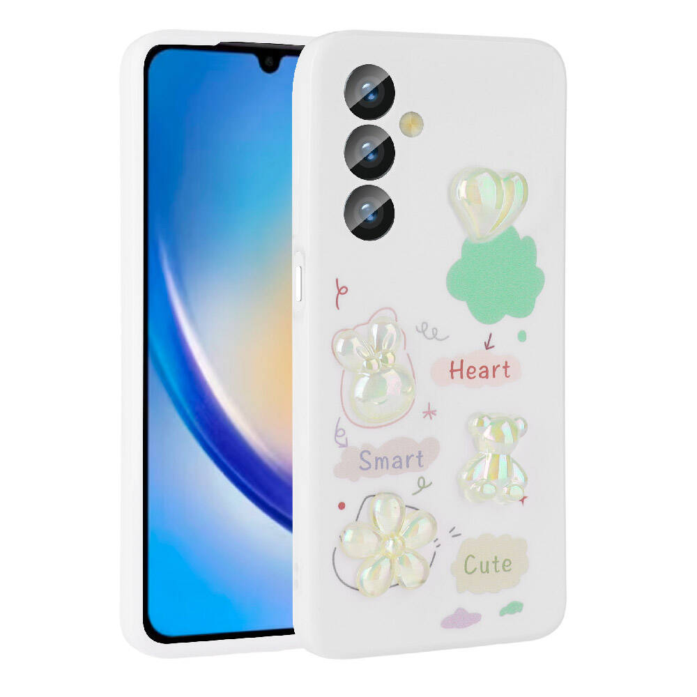Galaxy A24 Kılıf Kabartma Figürlü Parlak NXXA Toys Silikon Kapak-Beyaz