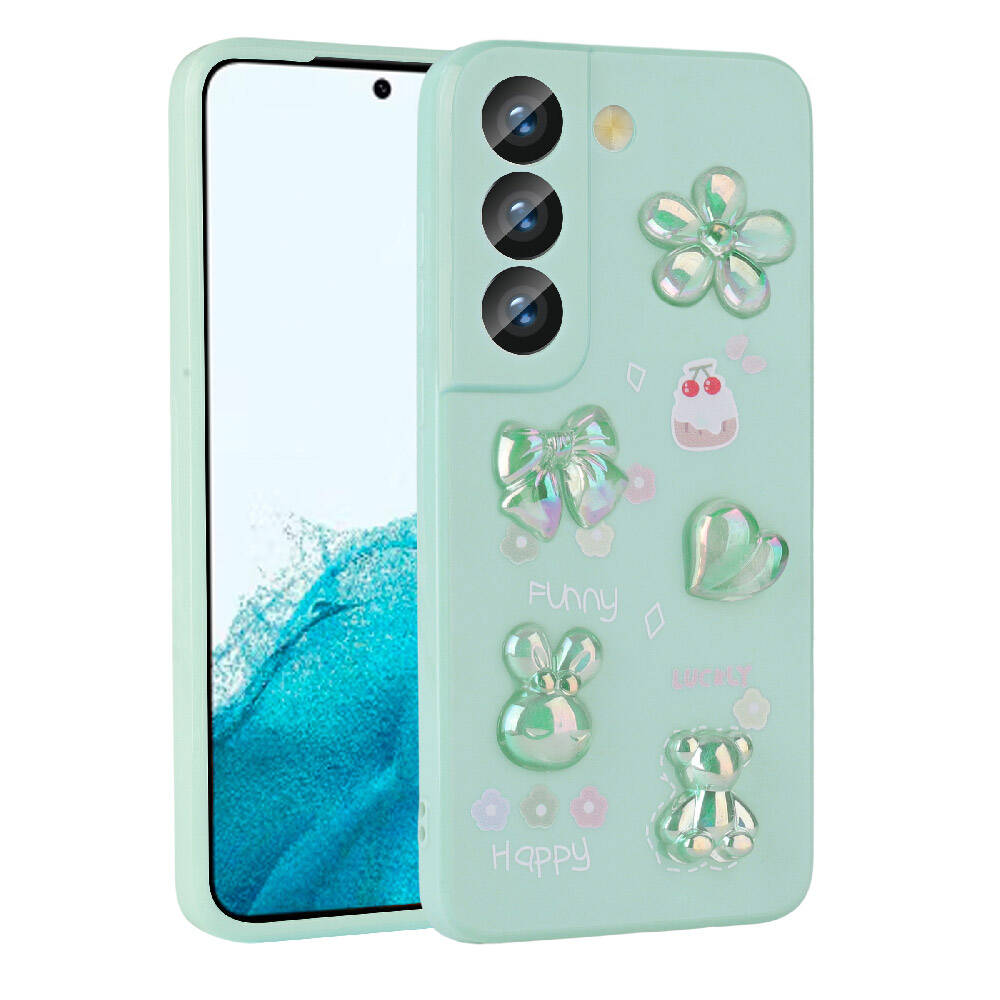 Galaxy S21 FE Kılıf Kabartma Figürlü Parlak NXXA Toys Silikon Kapak-Açık Yeşil
