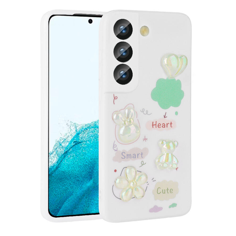 Galaxy S21 FE Kılıf Kabartma Figürlü Parlak NXXA Toys Silikon Kapak-Beyaz