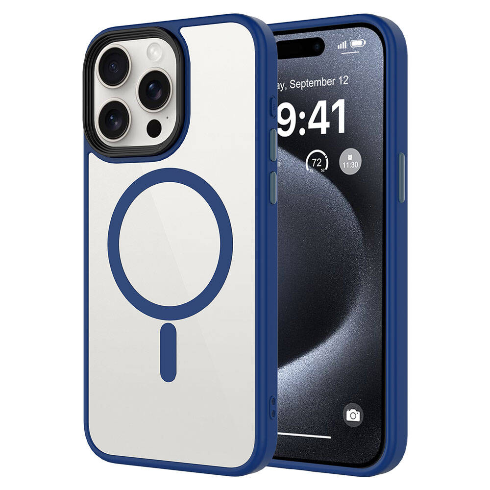 iPhone 15 Pro Max Uyumlu Mat Arka Yüzey Wireless Şarj Özellikli NXXA Flet Magsafe Kapak-Midnight