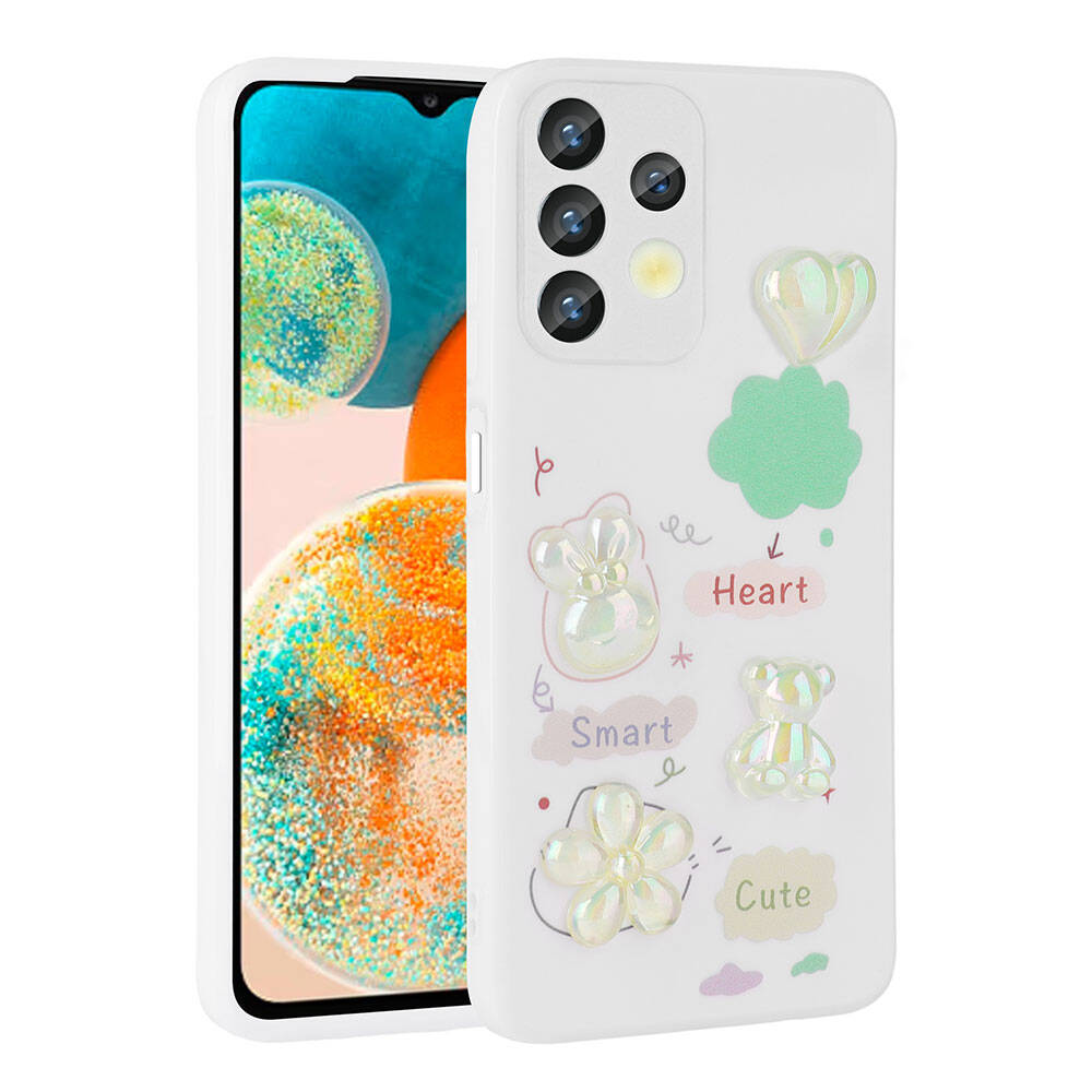 Galaxy A13 4G Kılıf Kabartma Figürlü Parlak NXXA Toys Silikon Kapak-Beyaz