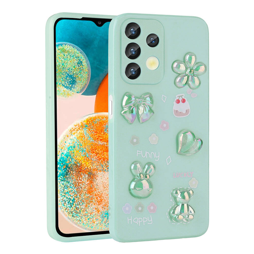 Galaxy A13 4G Kılıf Kabartma Figürlü Parlak NXXA Toys Silikon Kapak-Açık Yeşil