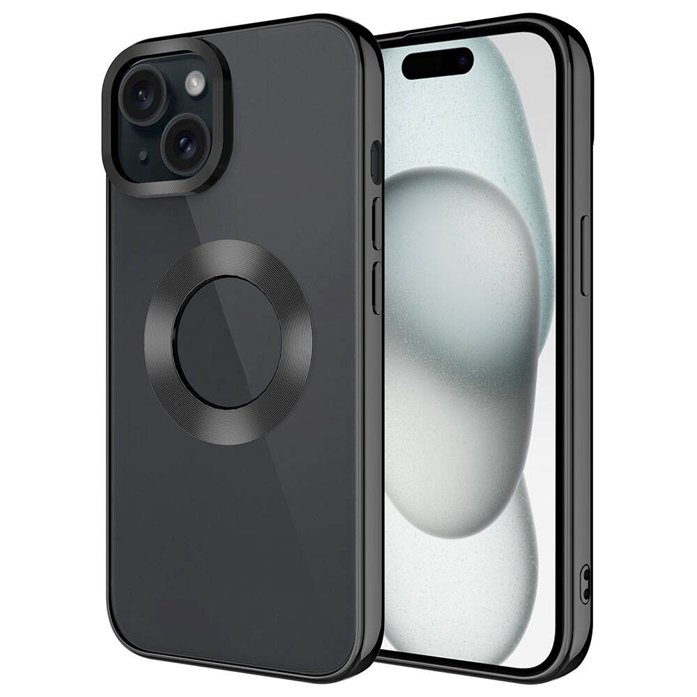 iPhone 15 Plus Uyumlu Tek Kamera Çerçeveli Logo Gösteren NXXA Omega Kapak-Siyah