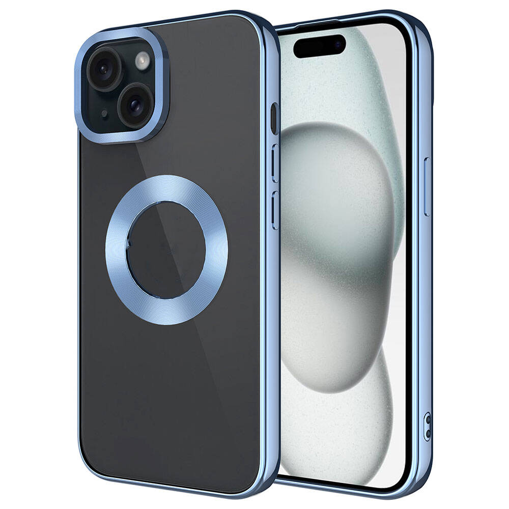 Apple iPhone 15 Plus Kılıf Tek Kamera Çerçeveli Logo Gösteren NXXA Omega Kapak-Sierra Mavi