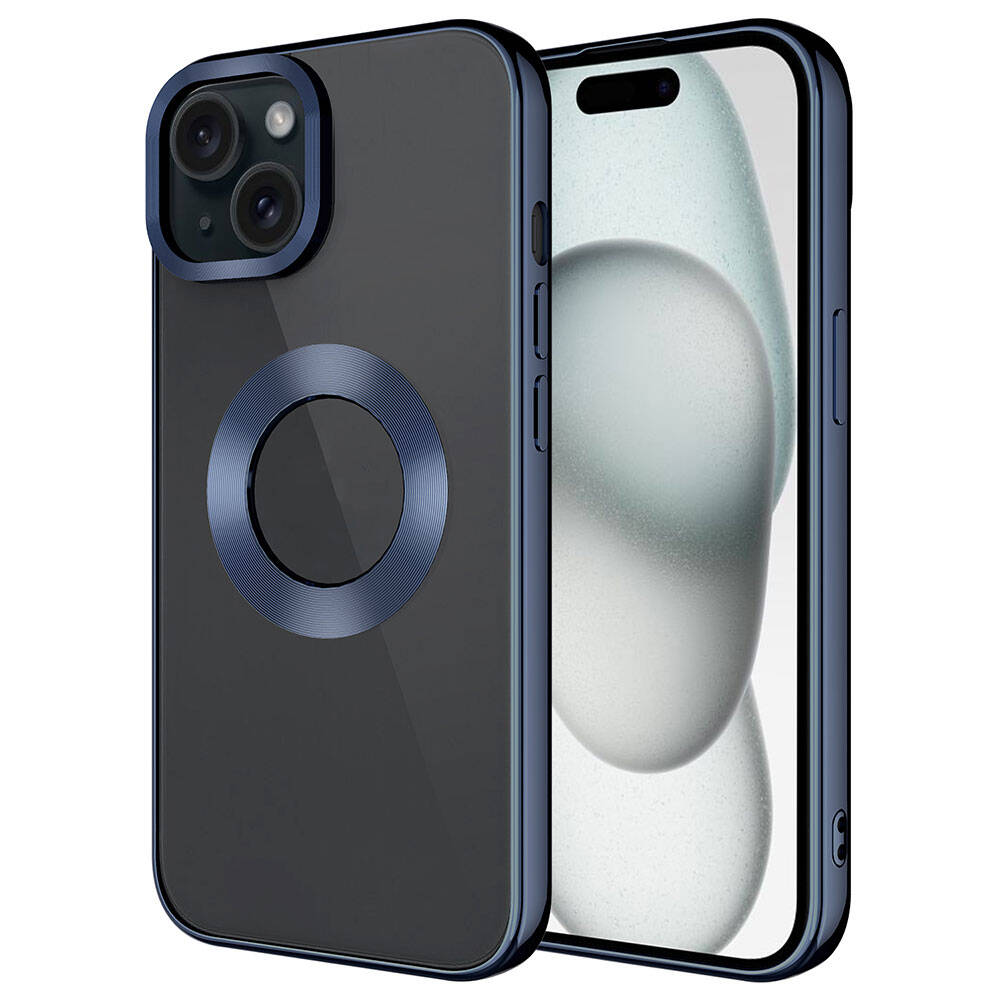 iPhone 15 Plus Uyumlu Tek Kamera Çerçeveli Logo Gösteren NXXA Omega Kapak-Lacivert