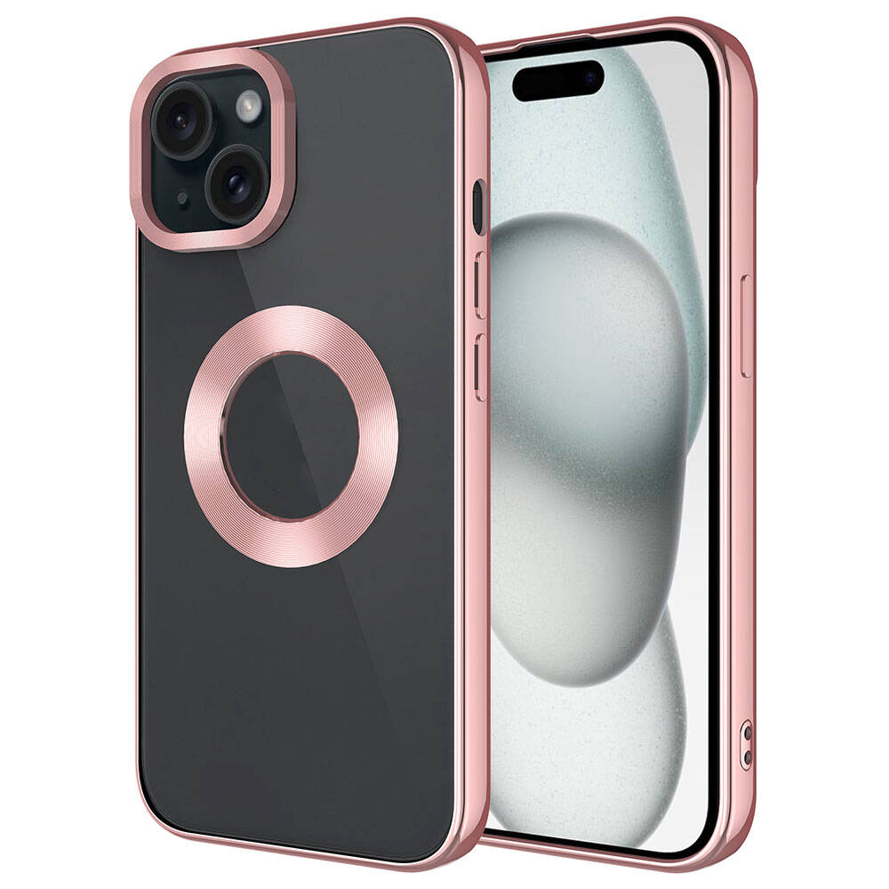 Apple iPhone 15 Kılıf Tek Kamera Çerçeveli Logo Gösteren NXXA Omega Kapak-Rose Gold