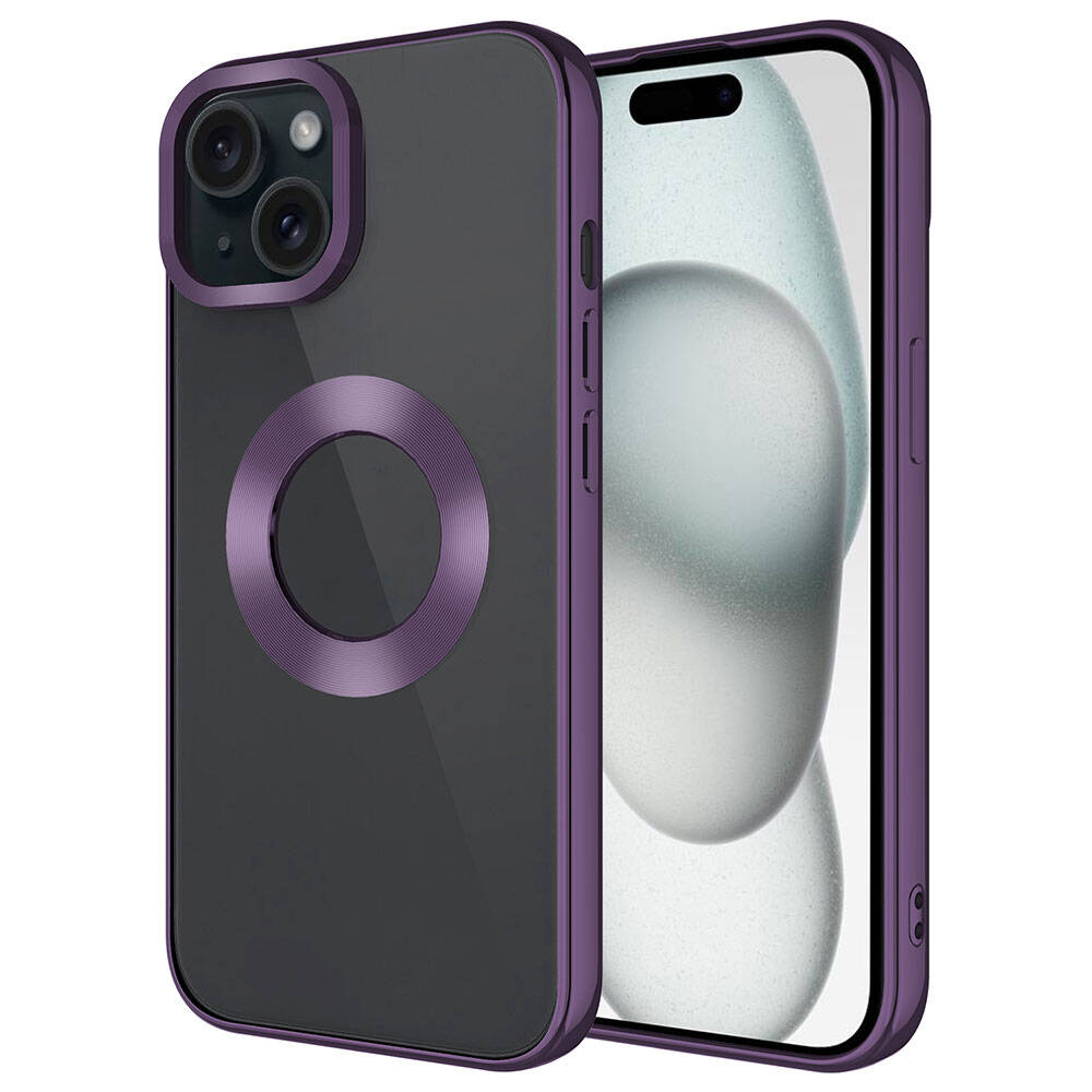 iPhone 15 Uyumlu Tek Kamera Çerçeveli Logo Gösteren NXXA Omega Kapak-Derin Mor