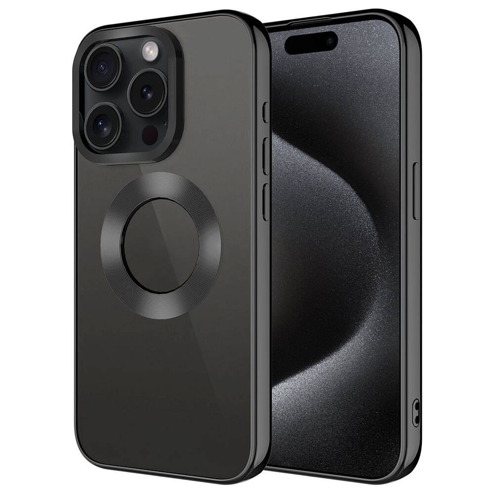 iPhone 15 Pro Max Uyumlu Tek Kamera Çerçeveli Logo Gösteren NXXA Omega Kapak-Siyah