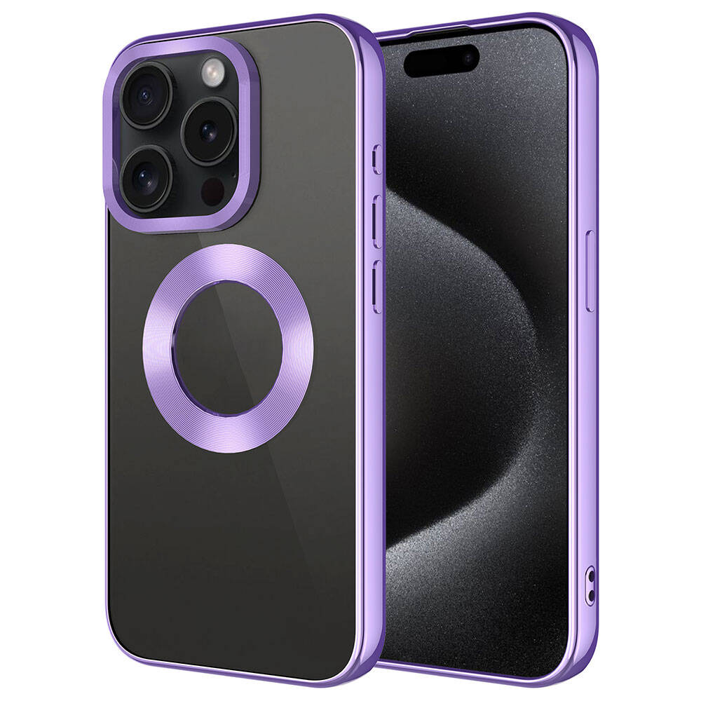 Apple iPhone 15 Pro Max Kılıf Tek Kamera Çerçeveli Logo Gösteren NXXA Omega Kapak-Lila