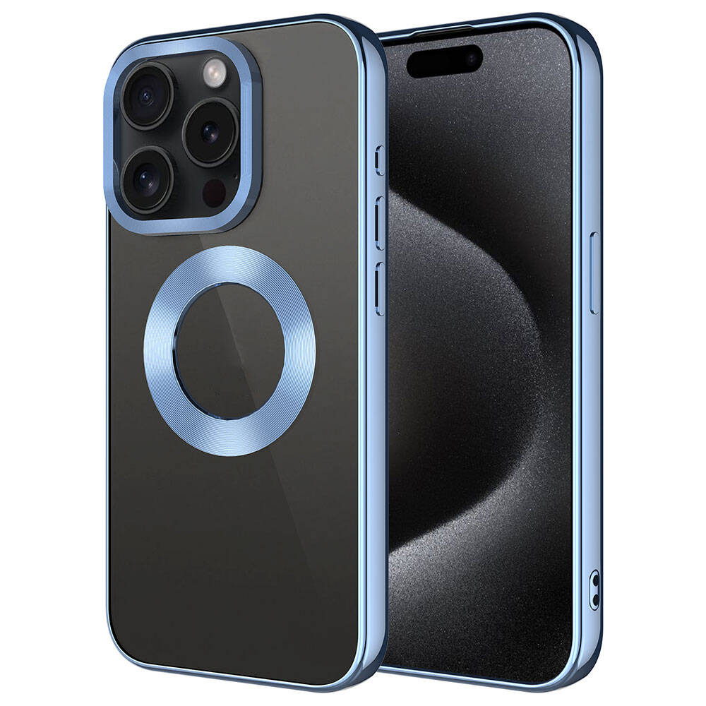 Apple iPhone 15 Pro Kılıf Tek Kamera Çerçeveli Logo Gösteren NXXA Omega Kapak-Sierra Mavi