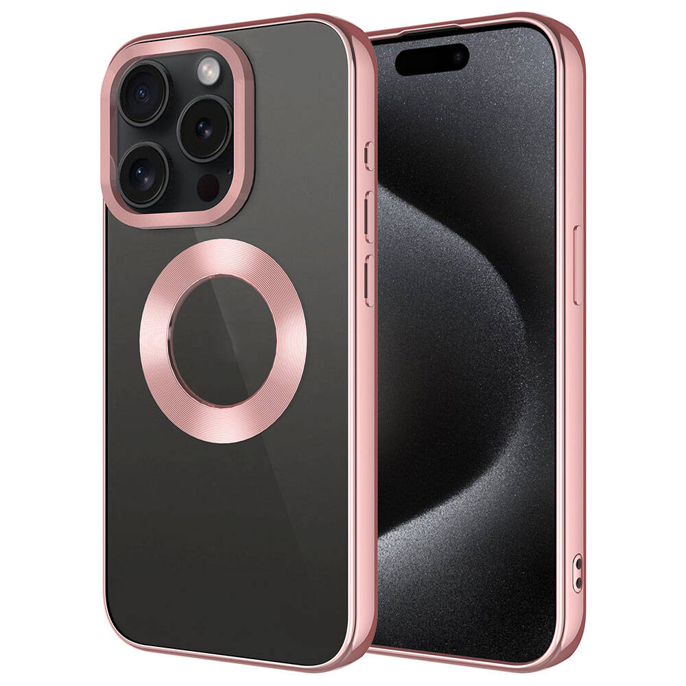 Apple iPhone 15 Pro Kılıf Tek Kamera Çerçeveli Logo Gösteren NXXA Omega Kapak-Rose Gold