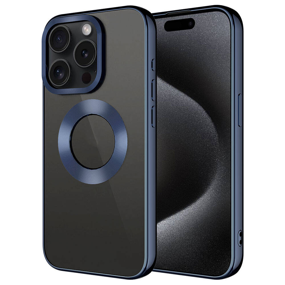 Apple iPhone 15 Pro Kılıf Tek Kamera Çerçeveli Logo Gösteren NXXA Omega Kapak-Lacivert
