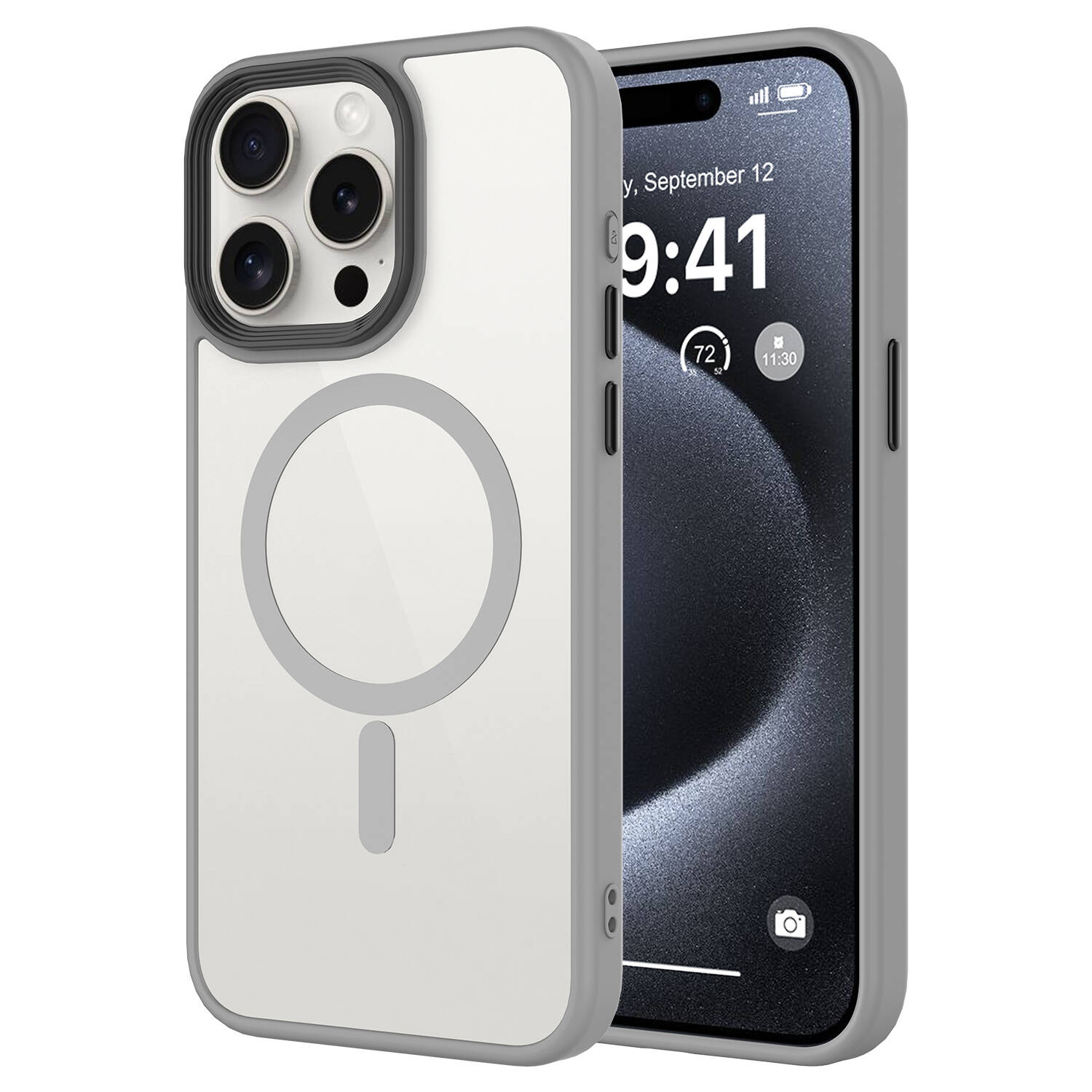 Apple iPhone 15 Pro Kılıf Mat Arka Yüzey Wireless Şarj Özellikli NXXA Flet Magsafe Kapak-Titanyum