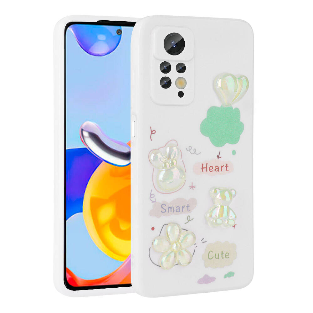 Xiaomi Redmi Note 12 Pro 4G Kılıf Kabartma Figürlü Parlak NXXA Toys Silikon Kapak-Beyaz