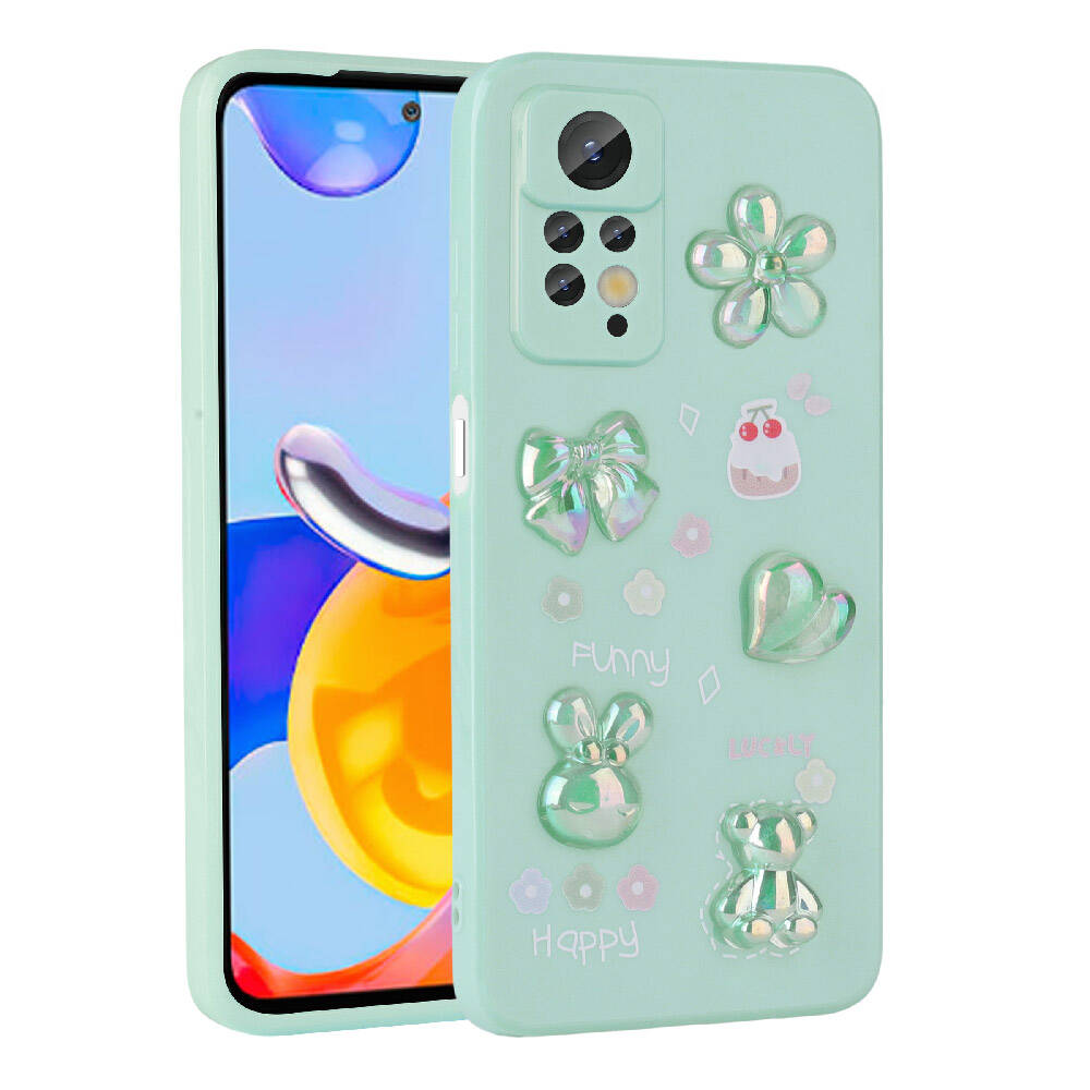 Xiaomi Redmi Note 12 Pro 4G Kılıf Kabartma Figürlü Parlak NXXA Toys Silikon Kapak-Açık Yeşil