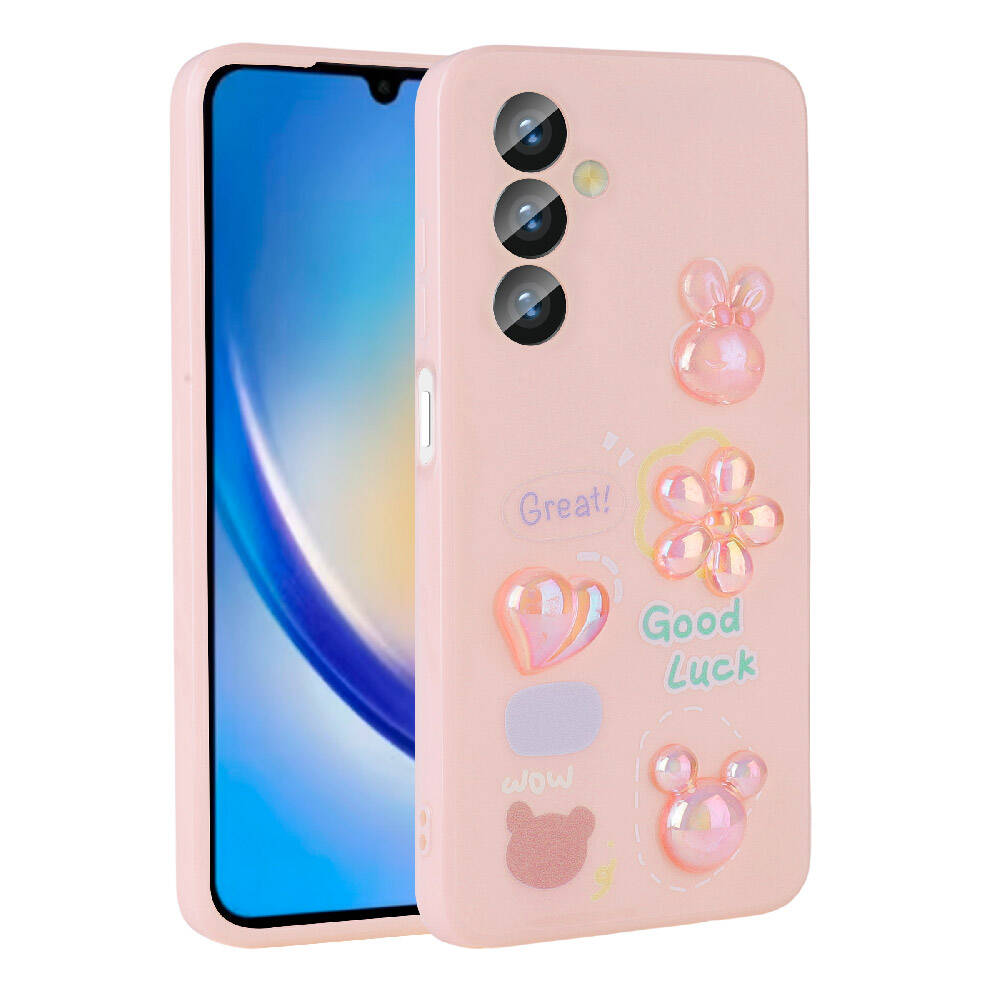 Galaxy A23 4G Kılıf Kabartma Figürlü Parlak NXXA Toys Silikon Kapak-Pembe