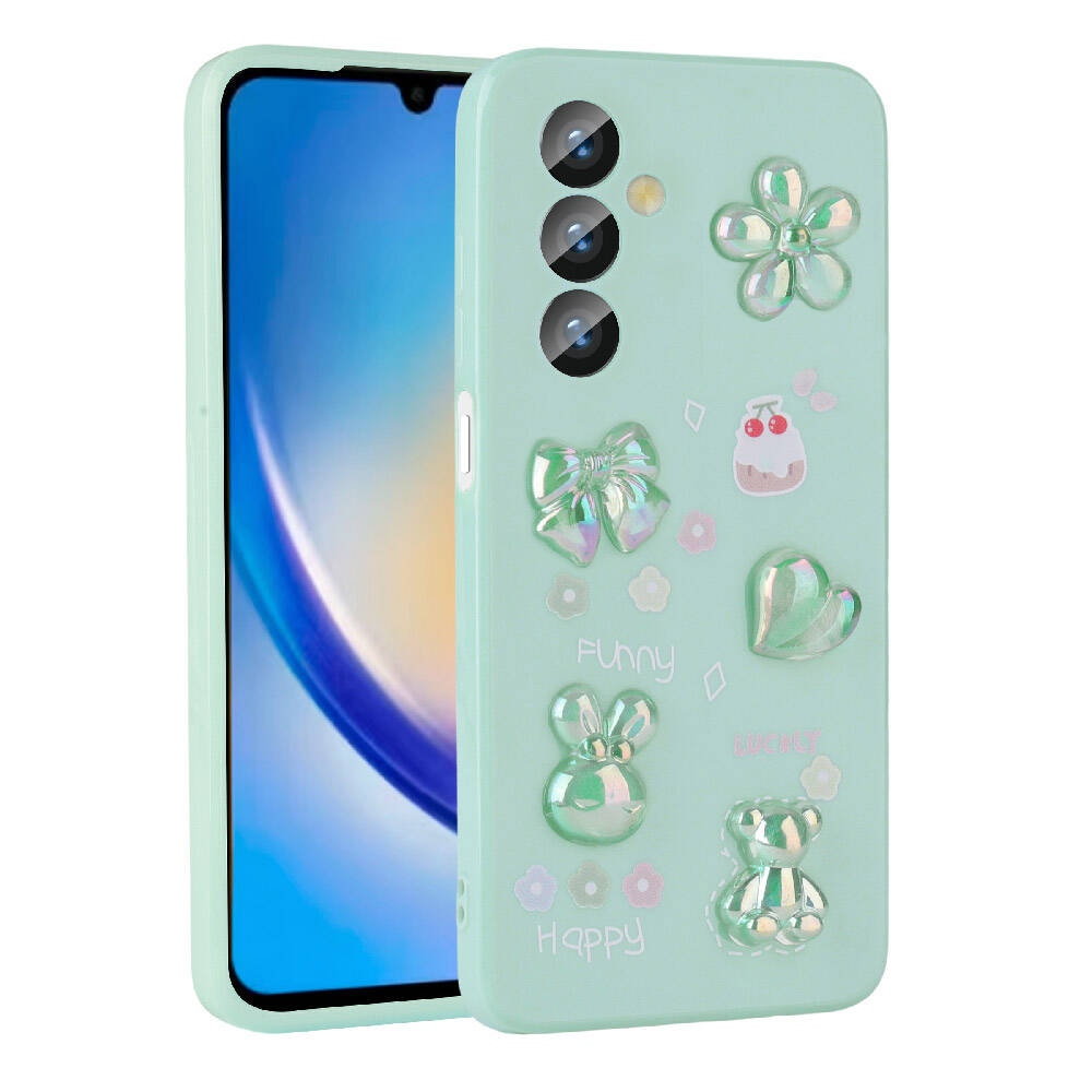 Galaxy A23 4G Kılıf Kabartma Figürlü Parlak NXXA Toys Silikon Kapak-Açık Yeşil