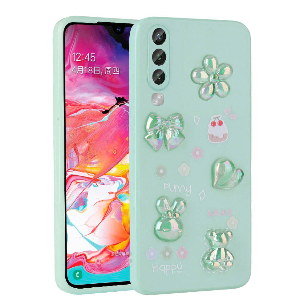 Galaxy A70 Kılıf Kabartma Figürlü Parlak NXXA Toys Silikon Kapak-Açık Yeşil