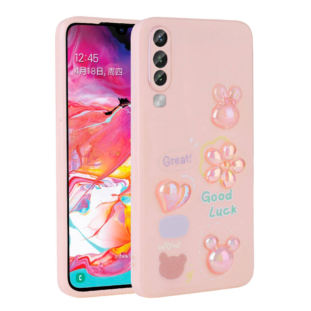 Galaxy A70 Kılıf Kabartma Figürlü Parlak NXXA Toys Silikon Kapak-Pembe