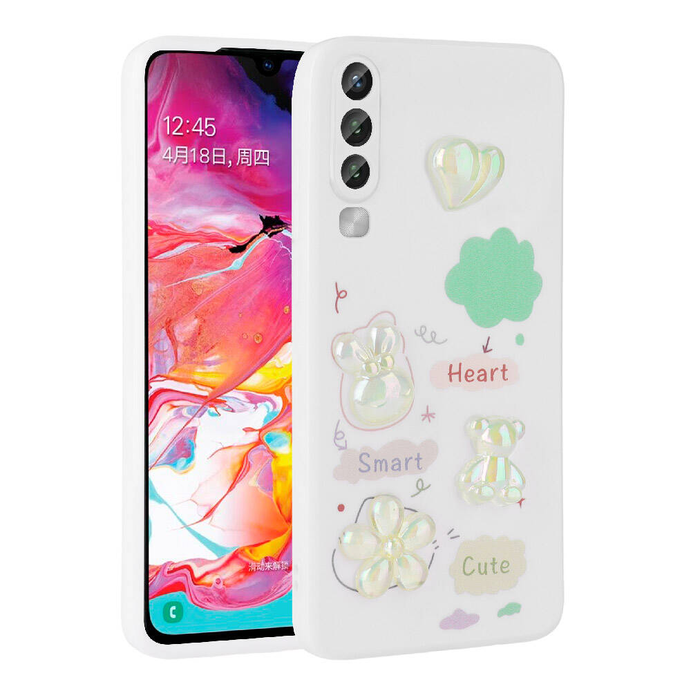 Galaxy A70 Kılıf Kabartma Figürlü Parlak NXXA Toys Silikon Kapak-Beyaz