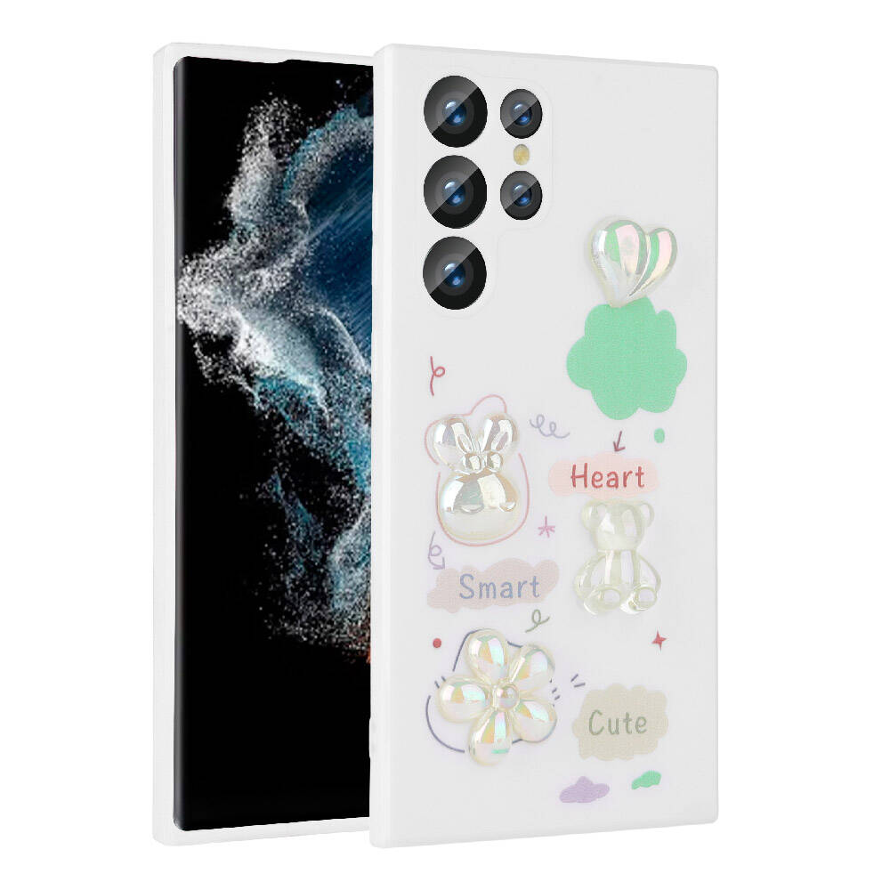Galaxy S22 Ultra Kılıf Kabartma Figürlü Parlak NXXA Toys Silikon Kapak-Beyaz