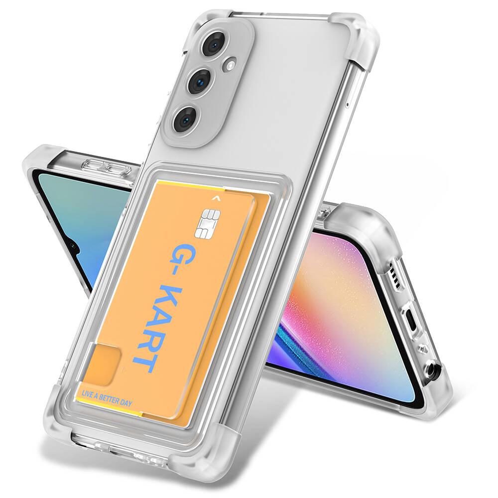Galaxy A25 Kılıf Airbag Tasarımlı Şeffaf Kartlıklı NXXA G-Kart Kapak-Renksiz