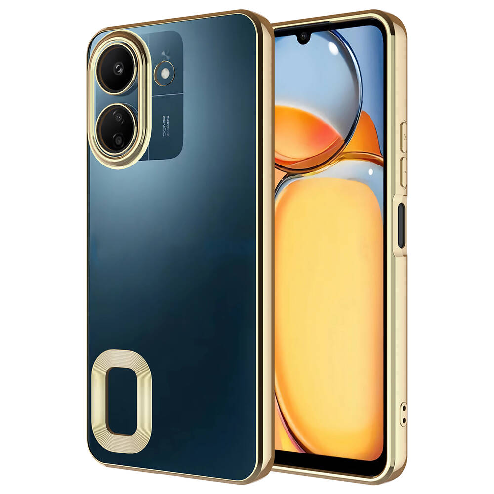 Xiaomi Redmi 13C Kılıf Kamera Korumalı Logo Gösteren NXXA Omega Kapak-Gold