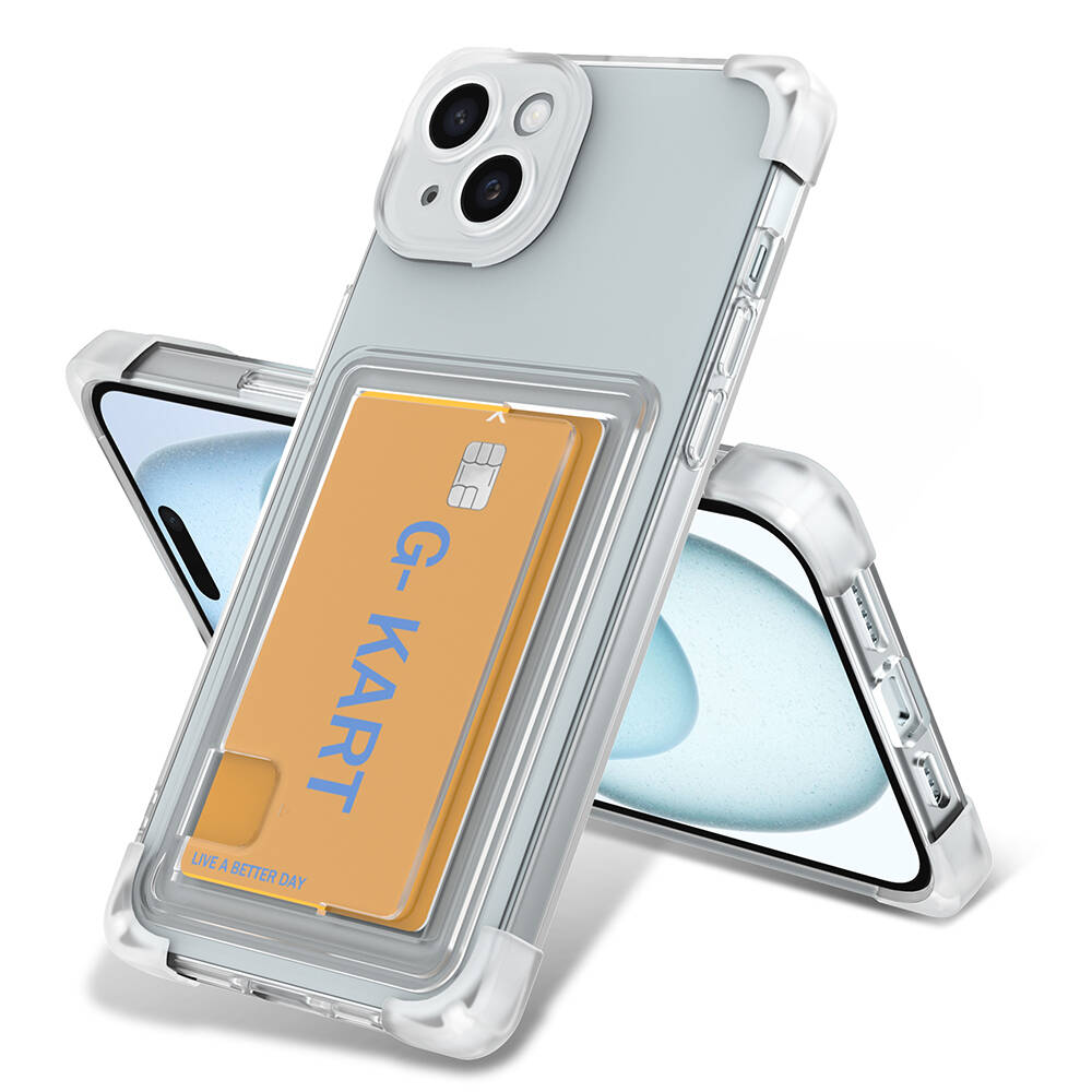 Apple iPhone 15 Kılıf Airbag Tasarımlı Şeffaf Kartlıklı NXXA G-Kart Kapak-Renksiz