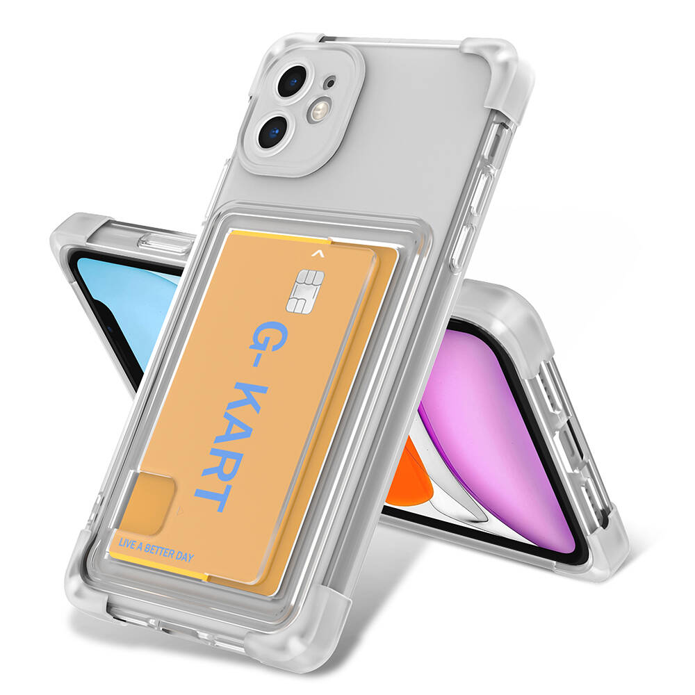 Apple iPhone 11 Kılıf Airbag Tasarımlı Şeffaf Kartlıklı NXXA G-Kart Kapak-Renksiz