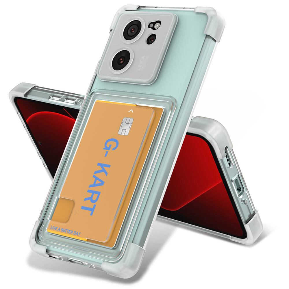 Xiaomi Mi 13T Kılıf Airbag Tasarımlı Şeffaf Kartlıklı NXXA G-Kart Kapak-Renksiz