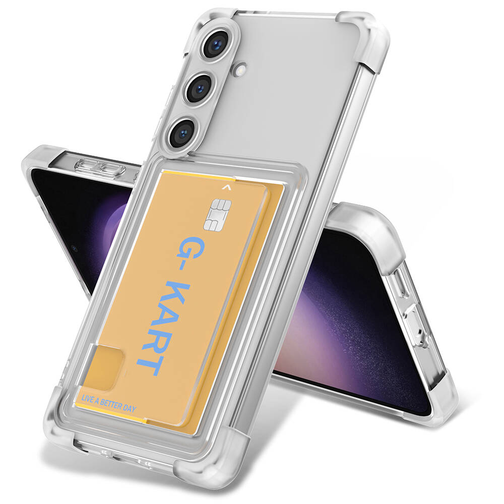 Galaxy S24 Kılıf Airbag Tasarımlı Şeffaf Kartlıklı NXXA G-Kart Kapak-Renksiz