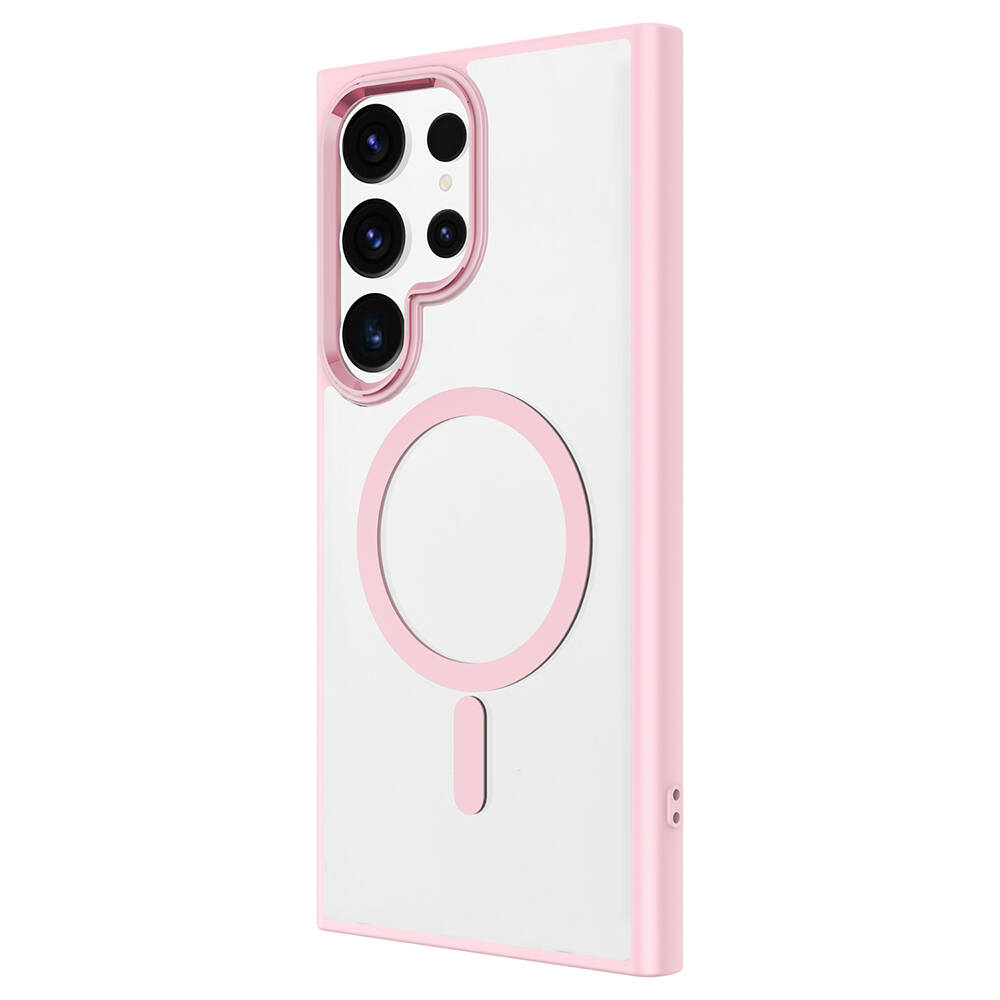 Galaxy S24 Ultra Kılıf Magsafe Şarj Özellikli NXXA Krom Magsafe Silikon Kapak-Pembe