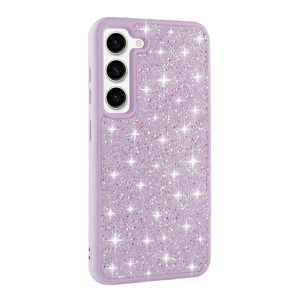 Galaxy S23 Kılıf Parlak Taşlı Tasarım NXXA Pırlanta Kapak-Lila