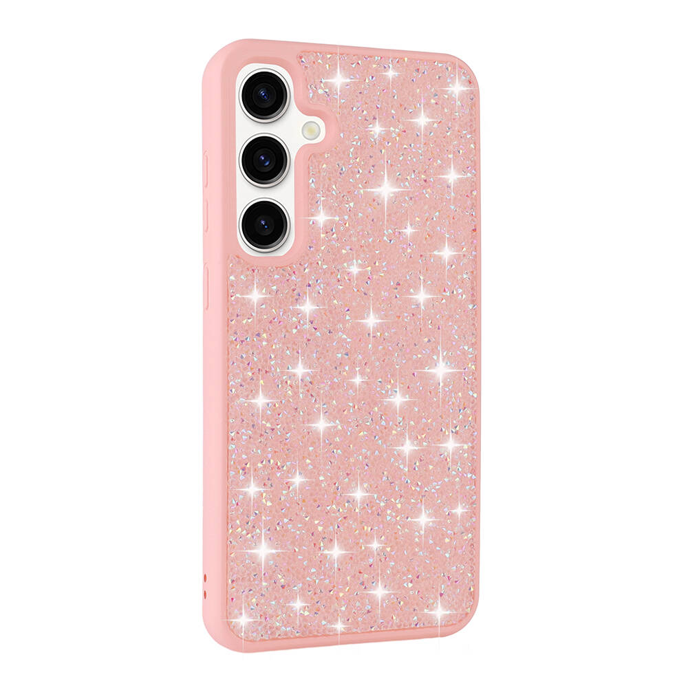 Galaxy S24 Kılıf Parlak Taşlı Tasarım NXXA Pırlanta Kapak-Pembe