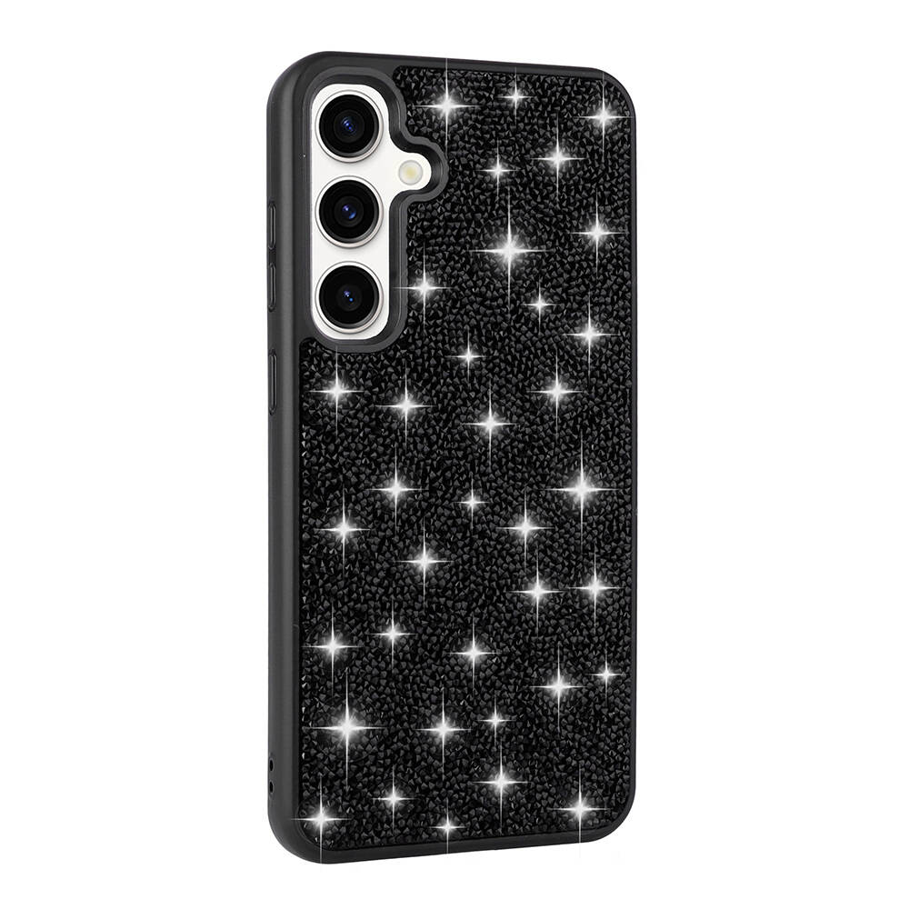 Galaxy S24 Kılıf Parlak Taşlı Tasarım NXXA Pırlanta Kapak-Siyah