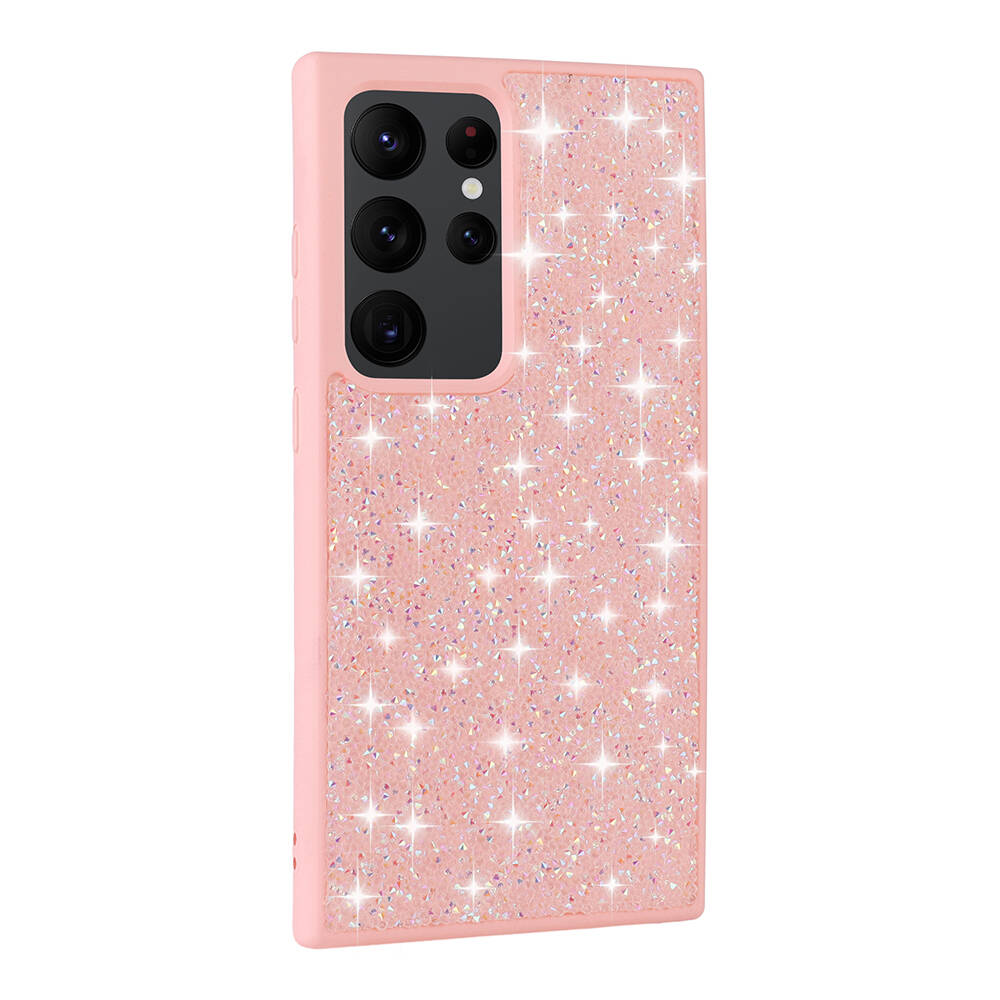 Galaxy S24 Ultra Kılıf Parlak Taşlı Tasarım NXXA Pırlanta Kapak-Pembe
