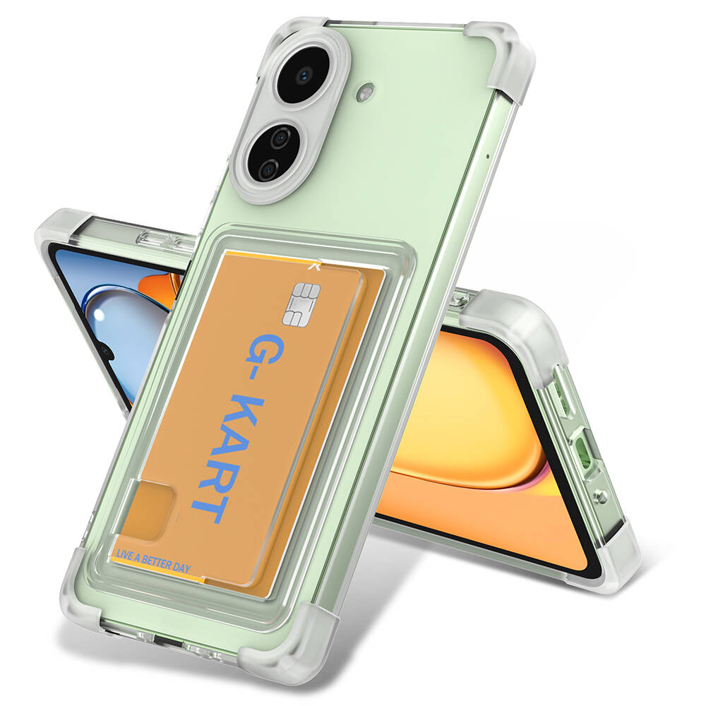 Xiaomi Redmi 13C Kılıf Airbag Tasarımlı Şeffaf Kartlıklı NXXA G-Kart Kapak-Renksiz