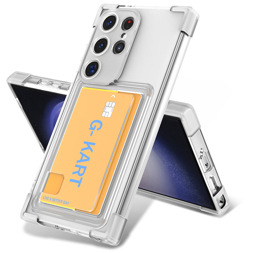 Galaxy S24 Ultra Kılıf Airbag Tasarımlı Şeffaf Kartlıklı NXXA G-Kart Kapak-Renksiz