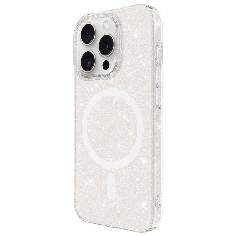 iPhone 15 Pro Kılıf NXXA Magsafe Şarj Özellikli Simli Şeffaf Arka Yüzey Erdos Silikon Kapak-Renksiz