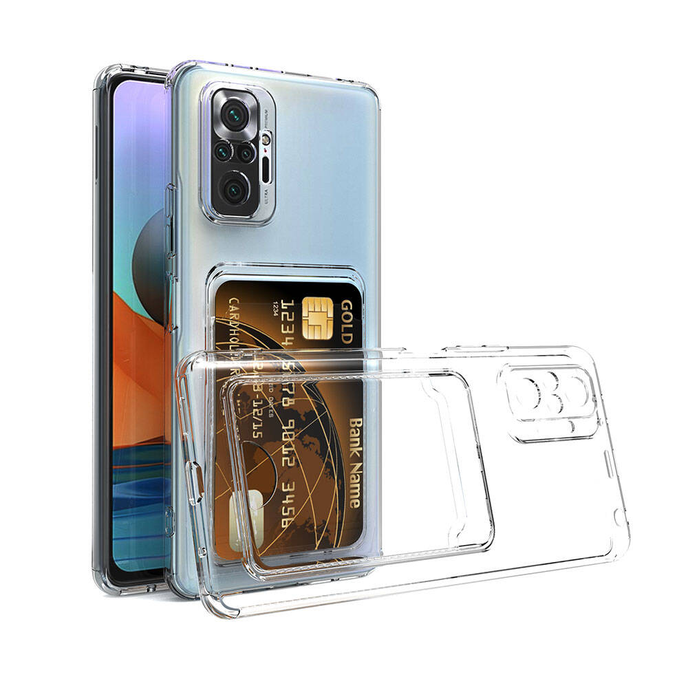 Xiaomi Redmi Note 10 Pro Kılıf Kartlıklı Şeffaf NXXA Setra Clear Silikon Kapak-Renksiz