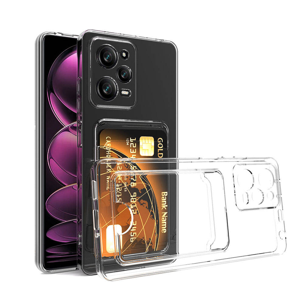 Xiaomi Redmi Note 12 Pro 5G Kılıf Kartlıklı Şeffaf NXXA Setra Clear Silikon Kapak-Renksiz