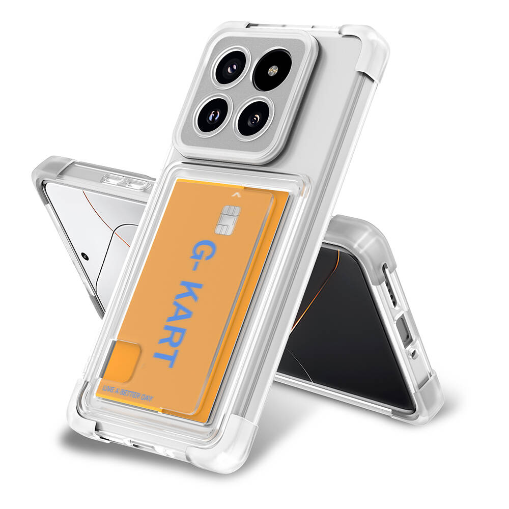 Xiaomi Mi 14 Pro Kılıf Airbag Tasarımlı Şeffaf Kartlıklı NXXA G-Kart Kapak-Renksiz