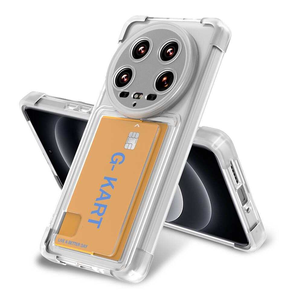 Xiaomi Mi 14 Ultra Kılıf Airbag Tasarımlı Şeffaf Kartlıklı NXXA G-Kart Kapak-Renksiz