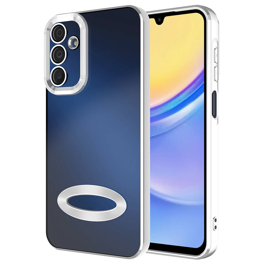 Galaxy A15 Kılıf Kamera Korumalı Logo Gösteren NXXA Omega Kapak-Gümüş