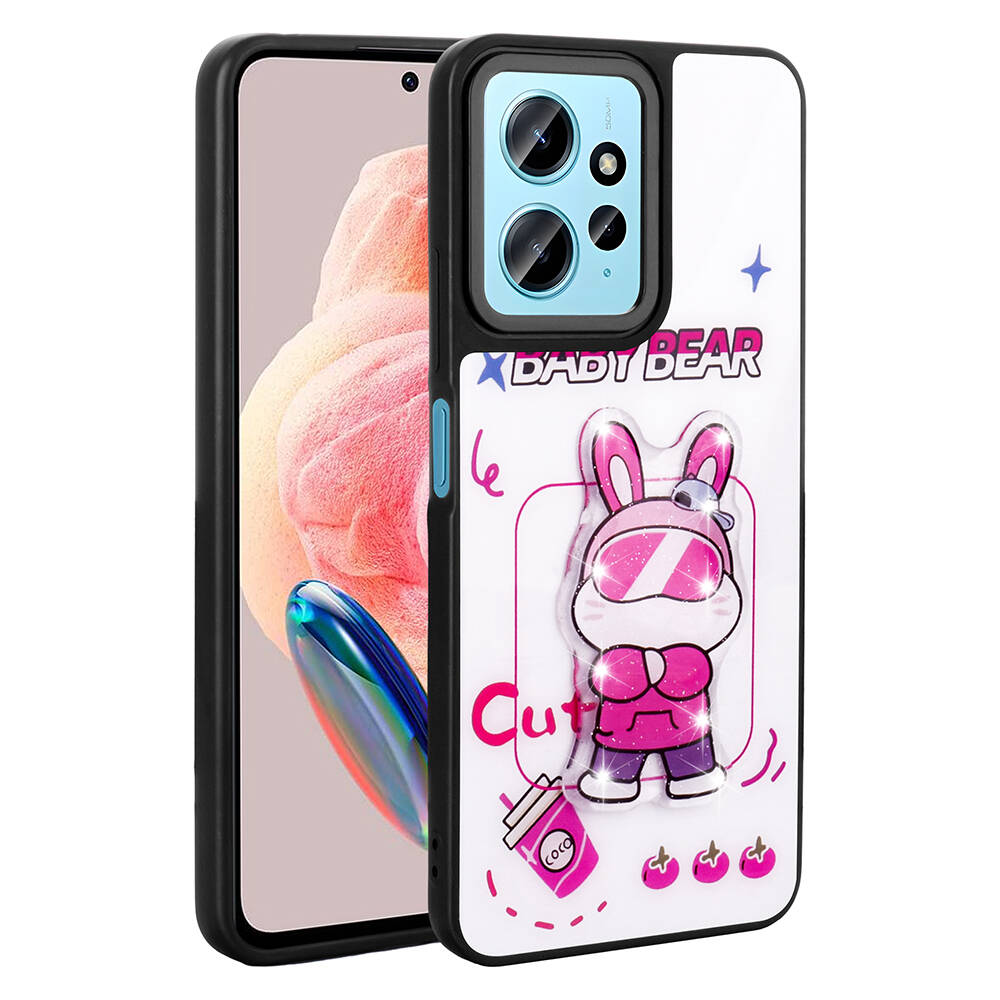 Xiaomi Redmi Note 12 4G Kılıf Parlayan Kabartmalı İkonik Figürlü NXXA Amas Silikon Kapak-Beyaz