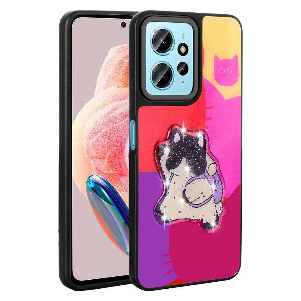 Xiaomi Redmi Note 12 4G Kılıf Parlayan Kabartmalı İkonik Figürlü NXXA Amas Silikon Kapak-Mor